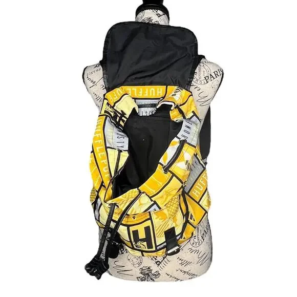 Harry Potter Hufflepuff House Block Pattern Knapsack Backpack Adjustable Straps - Picture 3 of 10